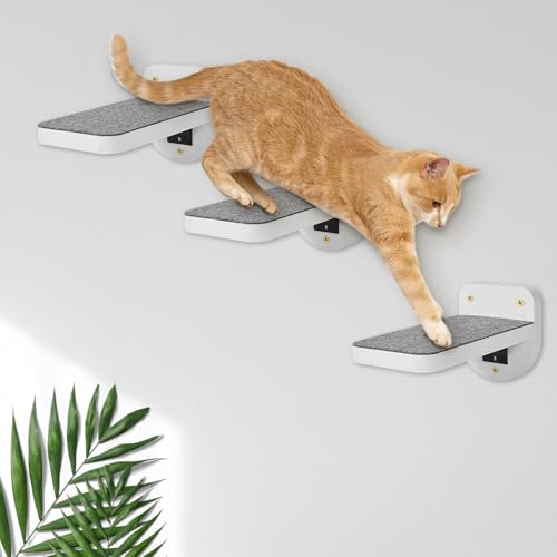 ESPETS Set of 3 White Cat Wall Climbing Steps, Wall Mount Floating Shelves - color: White