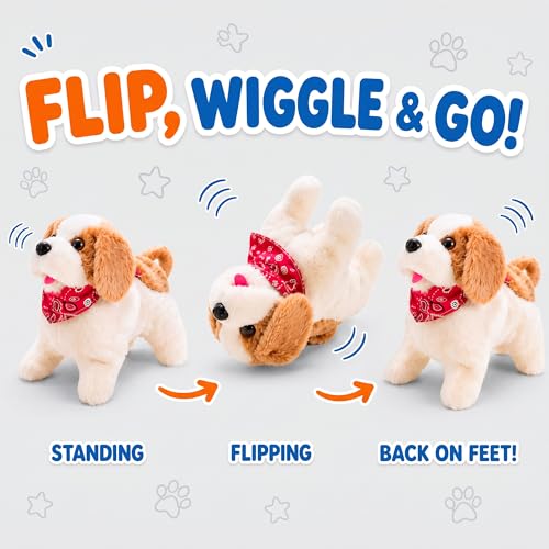 Liberty Imports Flip Over Puppy - Battery Operated Mechanical Jumping Little Pet Dog - Flipping Toy that Somersaults, Walks, Sits, Barks for Toddlers & Kids