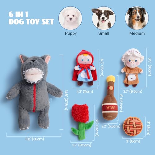 Nocciola Fairy Tale Squeaky Dog Toys, Cute Interactive Plush Stuffed Hide and Seek Cognitive Puzzle Puppy Crinkle Chew Toy for Small, Medium Breed - style: Little Red