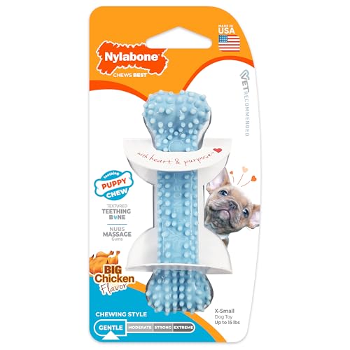 Nylabone Puppy Chew Blue Textured Teething Dog Bone, X-Small - color: Blue, size: X-Small