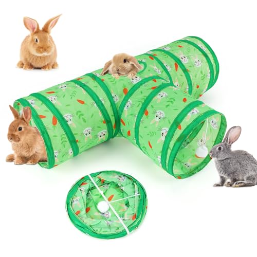 BWOGUE Bunny Tunnels & Tubes, 3-Way Collapsible Rabbit Hideout for Bunnies - color: Green