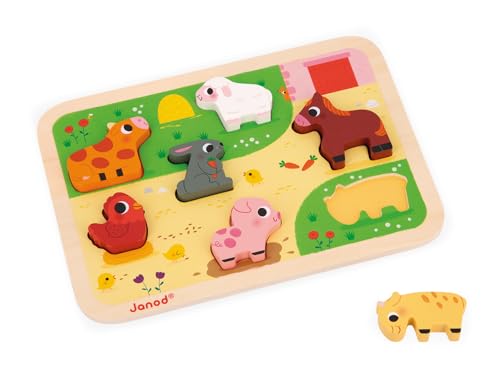 Janod - Wooden Toddler Puzzle - Farm - 7 Pieces - style: Farm