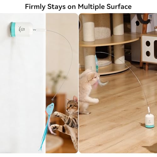 Migipaws Interactive Automatic Cat Teaser Wand Toy with Strong Suction Cup, 70cm Flexible Wire & DIY Bending Design, Rechargeable Cat Exercise Toy with Auto Timer for Indoor Cats (White) - style: White