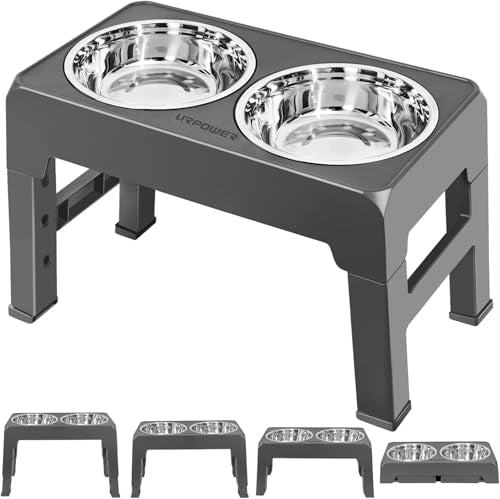 URPOWER Raised Dog Bowls 4 Height Adjustable Elevated Bowl Stand - color: Grey