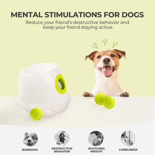 ALL FOR PAWS Automatic Dog Ball Launcher, Interactive Fetch Toy for Small to Medium Dogs, Pet Thrower Machine for Indoor & Outdoor Play, 3 Pcs 2-Inch Balls Included - size: 2-inch ball launcher