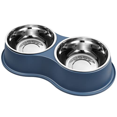 Epetslove Stainless Steel Dog Bowls Double Non-Slip Dog Water and Food Bowl - color: 5.Blue, size: Medium-18oz