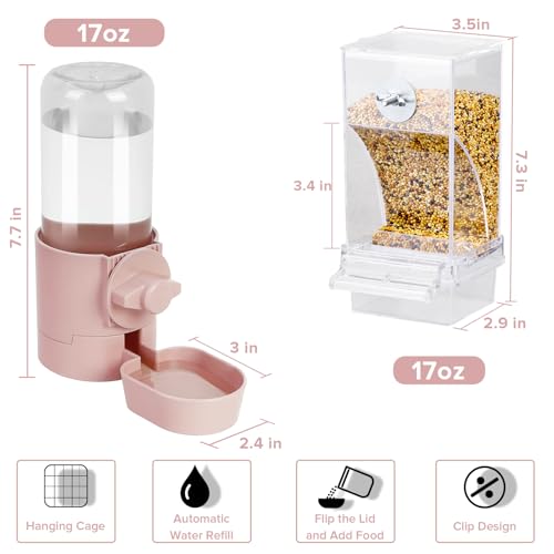 lemtrflo No Mess Bird Feeder Water Dispenser Set, Bird Feeder for Cage - color: pink