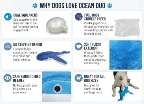 No stuffing Squeaky Dog Toy - Crinkle Dog Toy, Soft Plush, Blue, Large - color: Blue