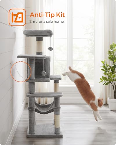 Feandrea Cat Tree, 54.2-Inch Cat Tower, Multi-Level Condo, Light Gray - color: Light Gray, size: 54.2 Inches