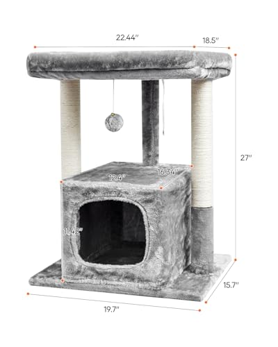 SYANDLVY 27IN Cat Tree for Indoor Cats Large Adult, Modern Activity Tower - color: Grey