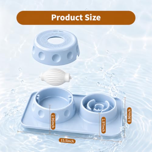 Slow Feeder Dog Bowl and Cat Water Bowl Set, 2 in 1 Pet Food and Water Bowl with Spill Proof Tray, Maze Puzzle Slow Eating Bowl for Cats and Dogs Blue - color: Blue, size: Double
