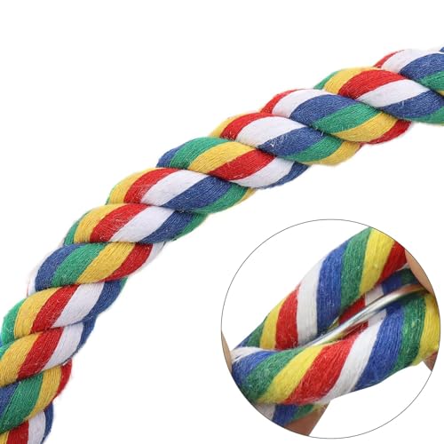 Colorful Cotton Bendable Rope Perch Swing Bird Chew Toys Cage Toys with Bell Swing Climbing Standing Bungee Bird Toys for Conures,Parrots,Cockatiel,Lovebird,Budgerigar,Parakeet (M) - size: M