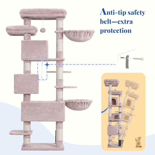 Hey-brother Cat Tree, Multi-Level Tower with 3 Condo, Hairbrush, MPJ035-MMU - color: Muchroom