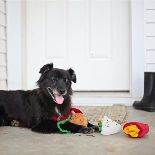 Nocciola Squeaky Hide and Seek Dog Snuffle Food Toys, Interactive Plush Stuffed Pet Supplies for Puppy Small Medium Breeds, Cute Burrow Cognitive Digging Treat Hiding Enrichment Puzzle Toy, 3 Packs - style: Food Dog Toys