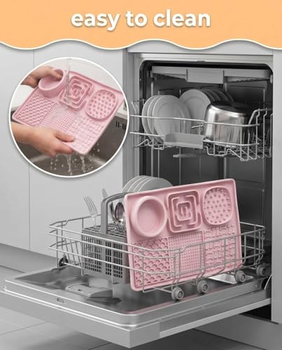 Dog Lick Mat with Suction Cups, Slow Feeder Lick Pad for Anxiety Relief, Peanut Butter Mat for Dogs & Cats, Food Grade Silicone (Pink) - color: Pink