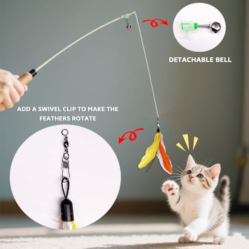 10 Pieces Cat Feather Toy Refills,Cat Wand Replacement Feathers Toys with Clip & Removable Bell,Wand Attachment Feather Toys for Indoor Cats (10 Pcs Feathers) - color: 10 Pcs Feathers