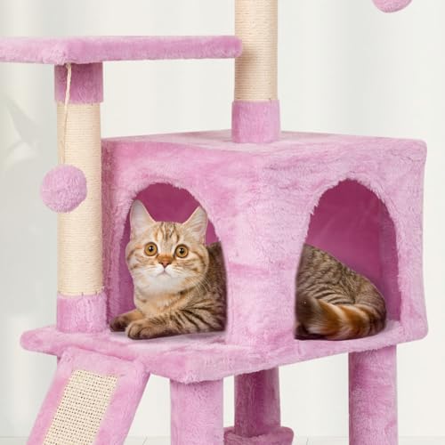 Cut Cat Tree Cat Tower Condo with Hammock Kittens Scratching Post Pink - color: Pink