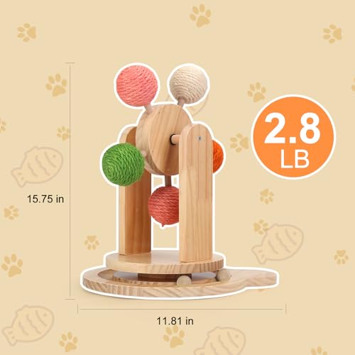 Cat Toy Ball Track,2-in-1 Interactive Cat Toy for Indoor Cats,Natural Sisal Ball with Solid Wooden Base,Spinning Ball Cats Scratcher Toy