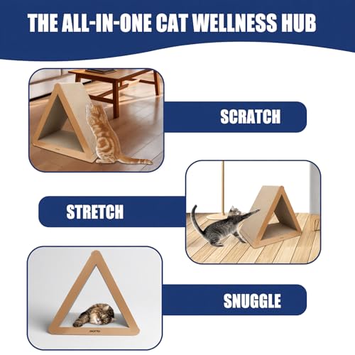 3 Pack Cardboard Cat Scratcher & Scratch Pad, Buildable Triangle Cat House w/ 6-Sided Use, Furniture Protection for Indoor Cats