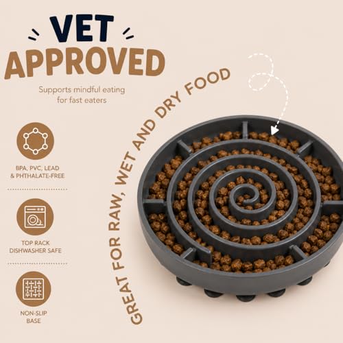 Woowoowoof Slow Feeder Dog Bowl | Medium Silicone Puzzle Feeder Improves Digestion 10x Slower Eating| Anti-Gulping Non-Slip Base, Helps Prevent Bloating |1L Capacity, 10.0in x 1.45in (Black) - color: Black, size: Medium