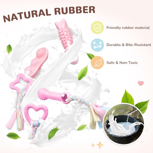 5 Pack Puppy Chew Toys for Small Dogs,Puppy Teething Toys for Small Puppies,Soft Rubber Dog Toys for Small Breed Interactive Chew Toys to Keep Them Busy (Pink) - color: Pink