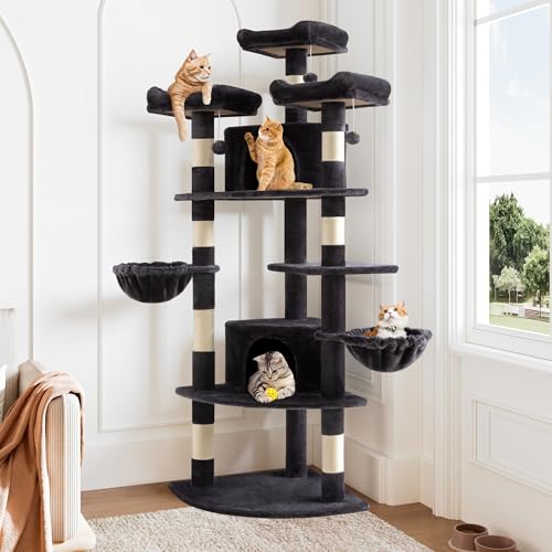 Allewie 73in Fan-Shaped Space-Saving Corner Cat Tree Tower, Dark Grey - color: Dary Grey