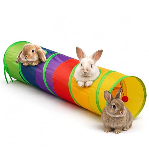 Rabbit Toys, Large Bunny Hideout Tunnel and Tube Rainbow Tunnel for Rabbit Guinea Pig Chinchilla Ferret Rat - color: Rainbow