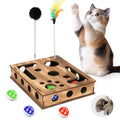 Zayeemi Cat Scratching Educational Box Wooden Interactive Toy Spring Feather Teasing Cat Wand Bell Ball for Indoor Cat Fun