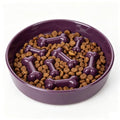 Ceramic Slow Feeder Dog Bowls, Ceramic Slow Feeder Maze Dog Food Bowl, Slow Eating Dog Bowl and Slow Feeder Dog Bowl Anti-Choking for Daily Pet Feeding （Purple Bone） - color: Purple Bone