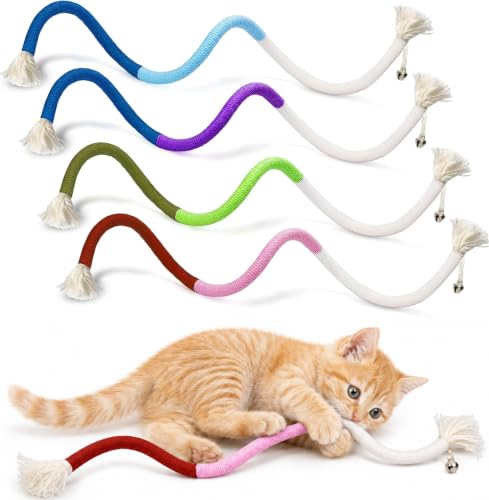 4-Pack Cat Toys for Indoor Cats, Woven Cotton Rope Toys with Bells - size: 4 Packs