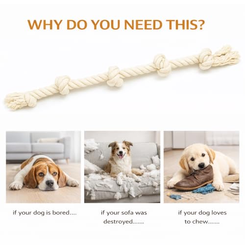 Dog Rope Toys for Large/Medium Aggressive Chewers, Tough Cotton Chew Toy, 39 Inch 5 Knots Indestructible, Tug of War Dog Pull Rope Teeth Cleaning (5 Knots) - size: 5 Knots