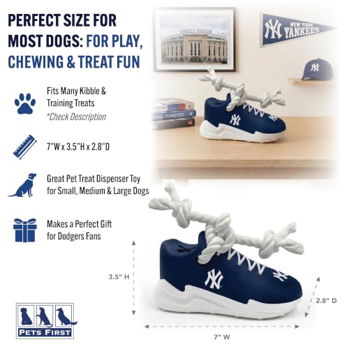 Pets First MLB New York Yankees Cleat Sneaker Spike Dog Toy, Baseball Treat Dispenser Chew Toy for Dogs, Interactive Rope Tug Toy, Slow Feeder Natural Rubber Dog Toy with Official Team Logo - color: New York Yankees
