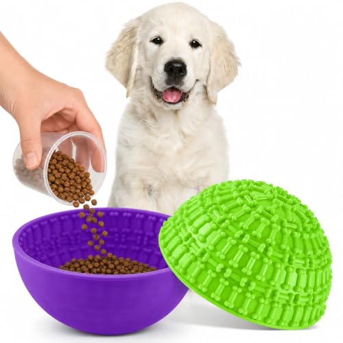 Patelai 2 Pcs Dog Lick Bowl, Slow Feeder Bowl for Dogs, Green, Purple, Bone - color: Green, Purple