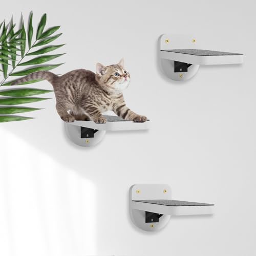 ESPETS Set of 3 White Cat Wall Climbing Steps, Wall Mount Floating Shelves - color: White