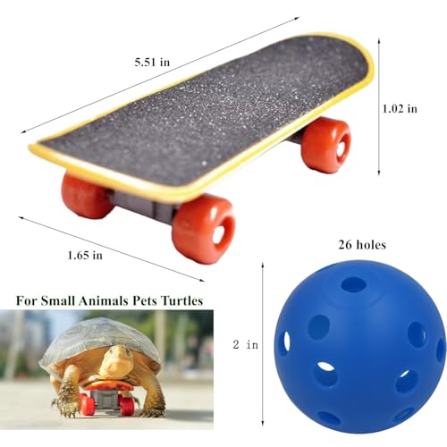 Tortoise Skateboards and Treat Balls Sets of 2, Mini Walking Reptile Skateboard Toys, Turtle Fast Skate Accessory Funny Pet Parrot Playing Training Toy (Blue) - color: black