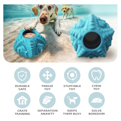 Dog Chew Toys for Aggressive Chewers, Freezable Stuffable Lick Toy with 2 Refillable Cups, Durable Nylon Enrichment Toy for Boredom & Separation Anxiety, Medium Large Dogs 15-55 lbs - color: Blue