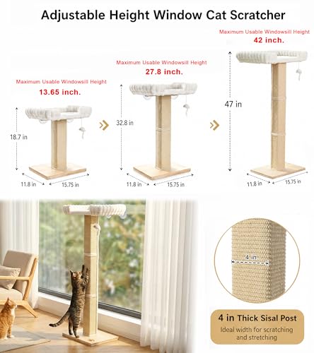 Cat Scratching Post with Large Window Perch, 47-Inch Tall Sisal Cat Tree - size: extra-large