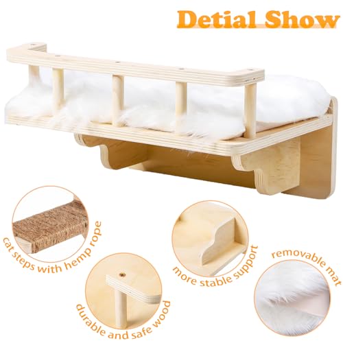 Cat Wall Shelf with 3 Cat Wall Steps,Cat Wall Shelves with Plush Coverd,Cat Climbing Shelf for Indoor Cat,Cat Wall Furniture Cat Shelf for Wall (Wood) - color: Wood