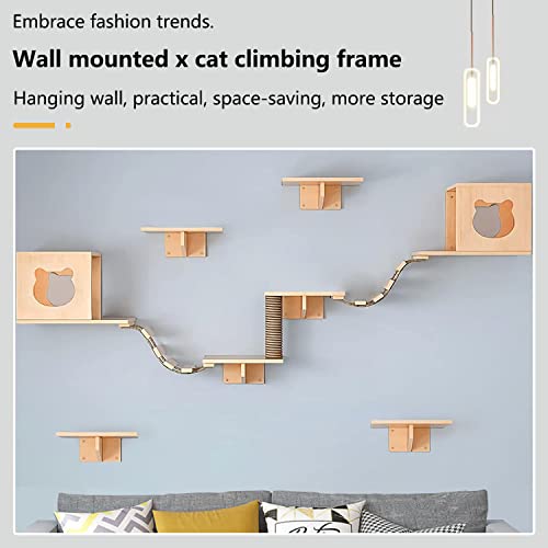 Cat Wall Shelves/Furniture, Shelves, Perches and Steps Set with 2 Cat Condos House, 6 Shelves, 2 Ladder, 1 Sisal Cat Scratching Post - size: Medium