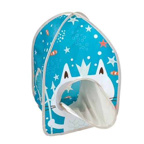 Kitty City Ocean-Themed Pop-Up Cat House, Collapsible Indoor Cat Hideout with Peekaboo Openings, Lightweight Foldable Kitty Play Furniture for Play & Lounging