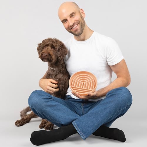 Slow Feeder Dog Bowl - Silicone Dog Bowl, Medium, 7.5" x 1.5" - Blush - color: Blush - Rainbow Design, size: Medium (7.5” Across x 1.5” Tall)