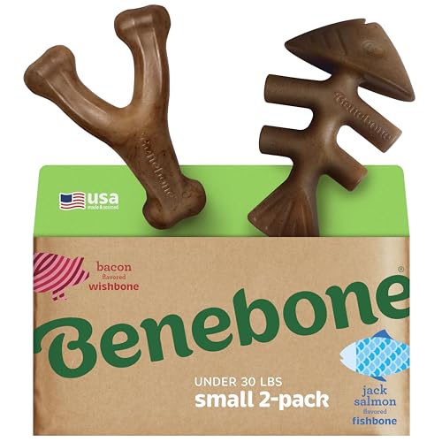 Benebone 2-pack Fishbone/Wishbone Durable Dog Chew Toys, Dog Bones, Small - size: Small, style: Fishbone/Wishbone