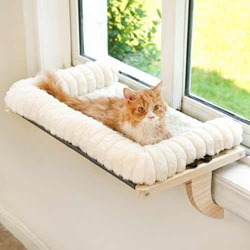 Cloud-Soft Cat Window Sill Perch, Zipper Design Cushion Pet Bed,XL - color: White, size: X-Large(27.5''x17'')