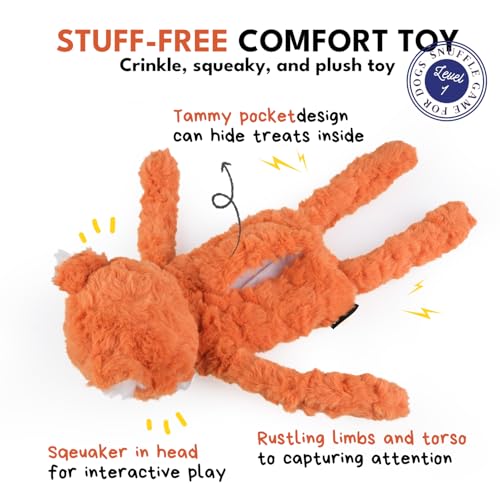 CHEWFFON Stuffless Fox Dog Toy, Squeaky & Crinkle Plush Treat Hiding Toy - style: Fox