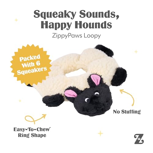 ZippyPaws Loopy No Stuffing Dog Toys to Keep Them Busy - 10" - color: Sheep, size: 10 x 8 x 1 in (Pack of 1)