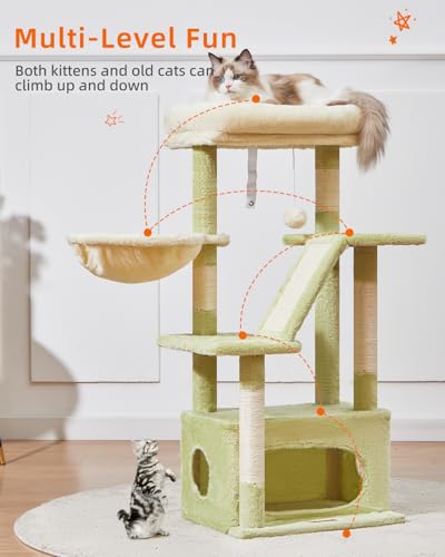 Taoqimiao Cat Tree, 38.5In Cat Tower for Indoor Cats, Suitable for Kittens - color: Green and Beige, size: 38.5 Inches