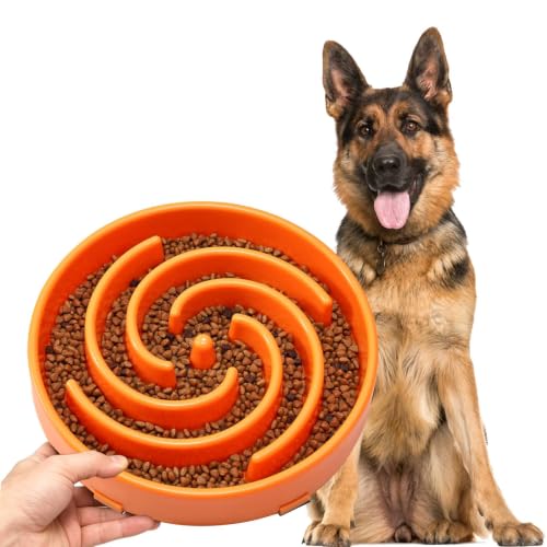 JASGOOD Slow Feeder Dog Bowl - Anti-Gulping, Prevents Bloat & Choking, Healthy Design for Large & Medium Dogs - color: Q-orange