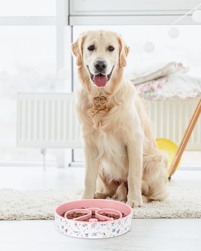 Slow Feeder Dog Bowl, 8” Ceramic Dog Bowls for Medium & Large Breed, Pink﻿ - color: Pink