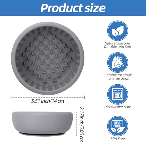 Dog Lick Bowl,Silicone Slow Feeder Bowls for Dogs ，Anxiety Relief Lick Mat for Dogs, Interactive and Enrichment Toys(Grey, Small - color: Grey, size: Small