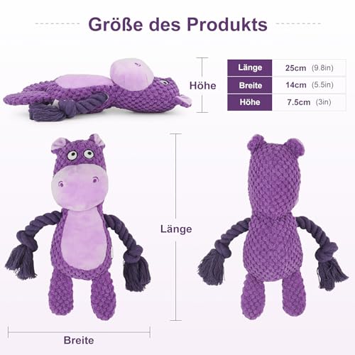Dog Toys, Dog Squeaker Toys with Crinkle Paper (Purple Hippo) - color: Purple Hippo